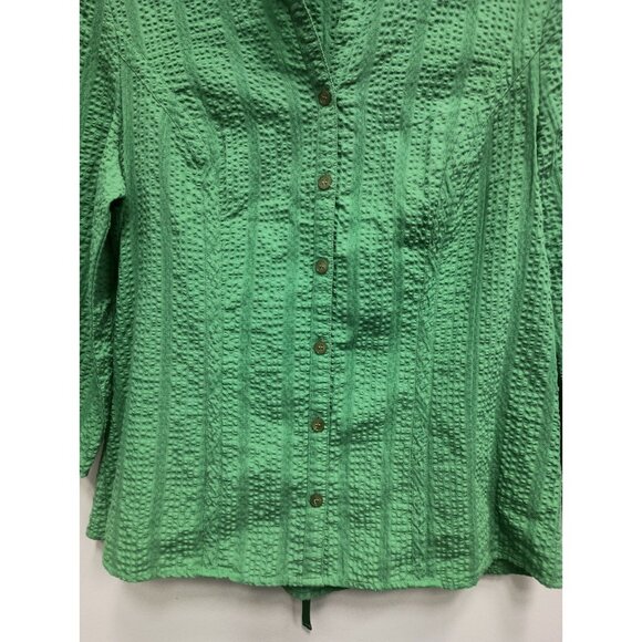 VTG Nine & Company Womens Top Size 12 Green Textured Tie Back 3/4 Sleeve Preppy - Picture 2 of 10